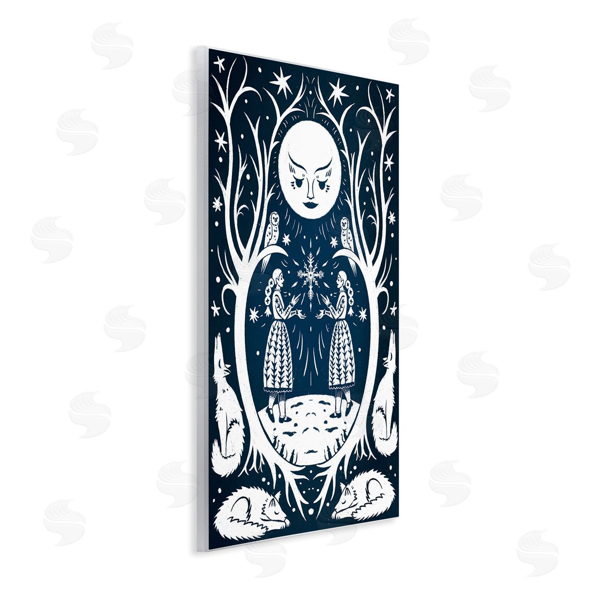 Woodland Folk Girls with Moon Wood Plaque Wall Art, Home Decor by Hannah Moren