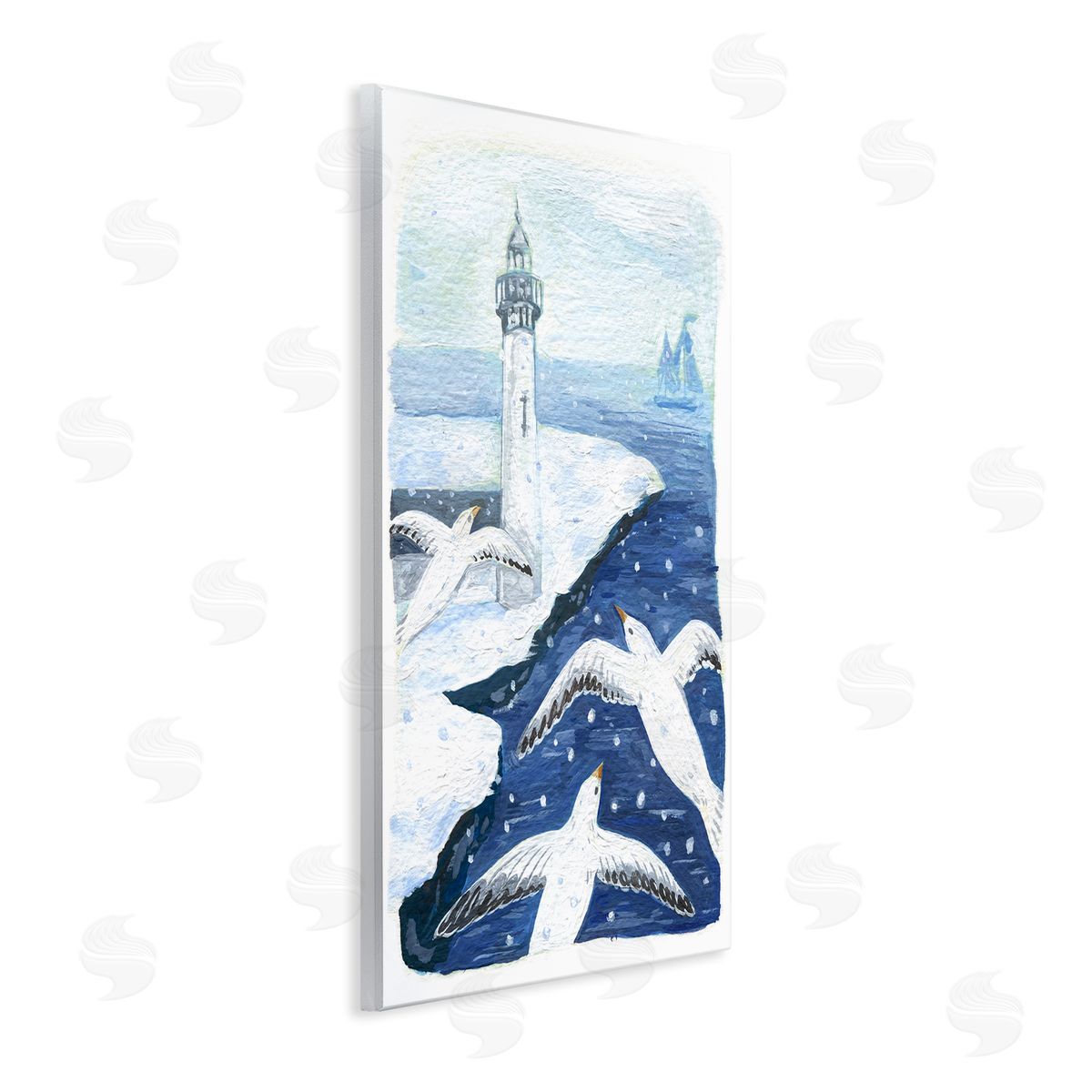 Snowy Winter Harbor Birds Wood Plaque Wall Art, Home Decor by Hannah Moren