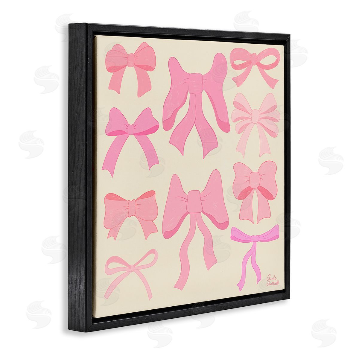 Trendy Pink Bows Assortment Black Floating Frame Canvas Wall Art, Home Decor by Carrie Cantwell