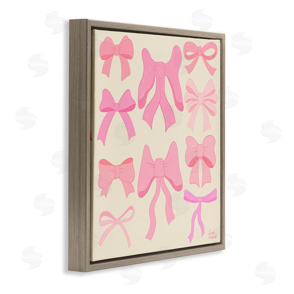 Trendy Pink Bows Assortment Brown Floating Frame Canvas Wall Art, Home Decor by Carrie Cantwell