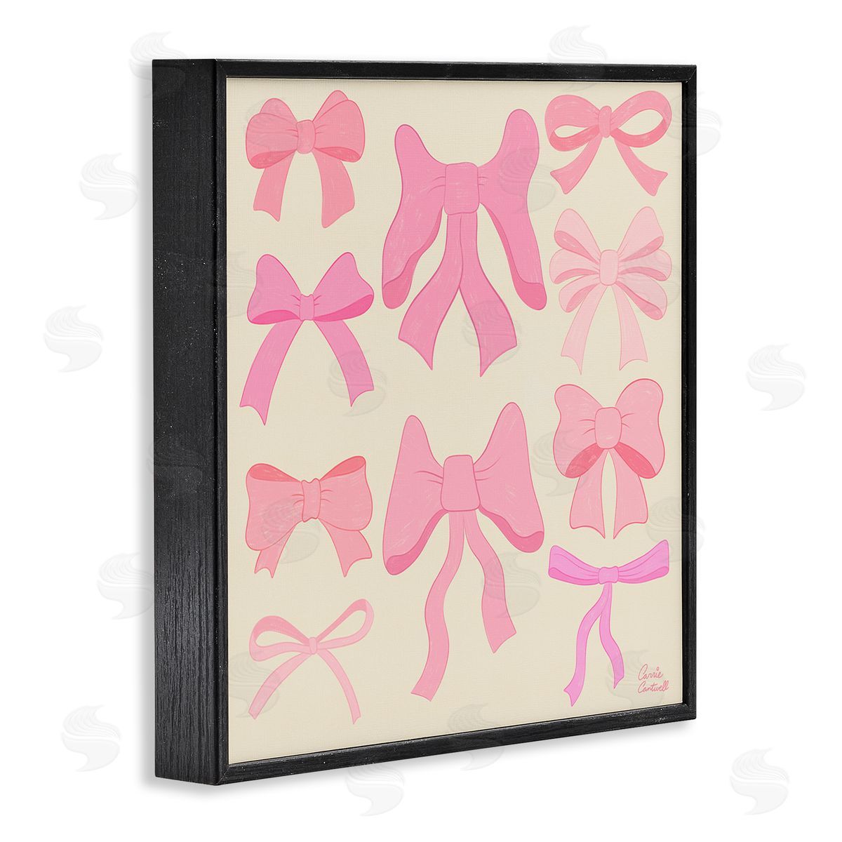 Trendy Pink Bows Assortment Black Frame Print Wall Art, Home Decor by Carrie Cantwell