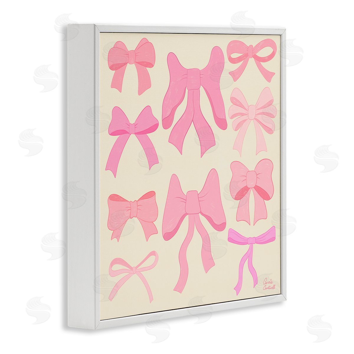 Trendy Pink Bows Assortment White Frame Print Wall Art, Home Decor by Carrie Cantwell