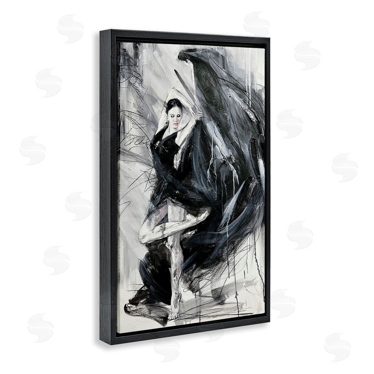 Elegant Dancer Abstract Black Floating Frame Canvas Wall Art, Home Decor by Lucille Lee