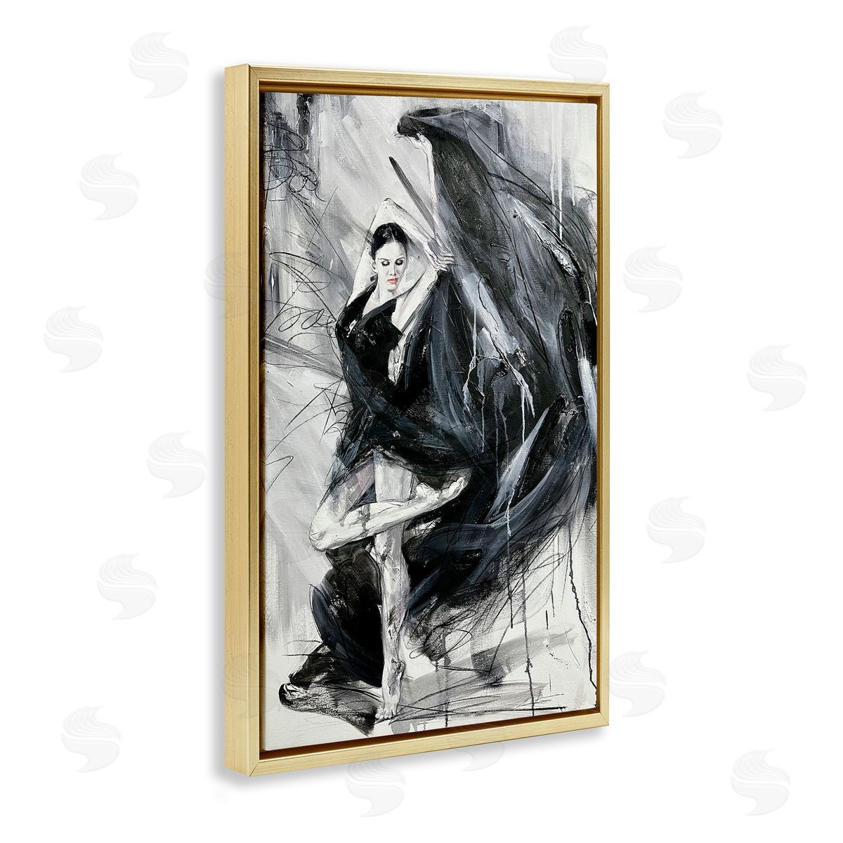 Elegant Dancer Abstract Gold Floating Frame Canvas Wall Art, Home Decor by Lucille Lee