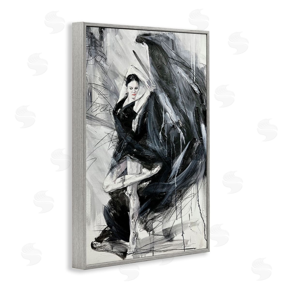 Elegant Dancer Abstract Grey Frame Print Wall Art, Home Decor by Lucille Lee