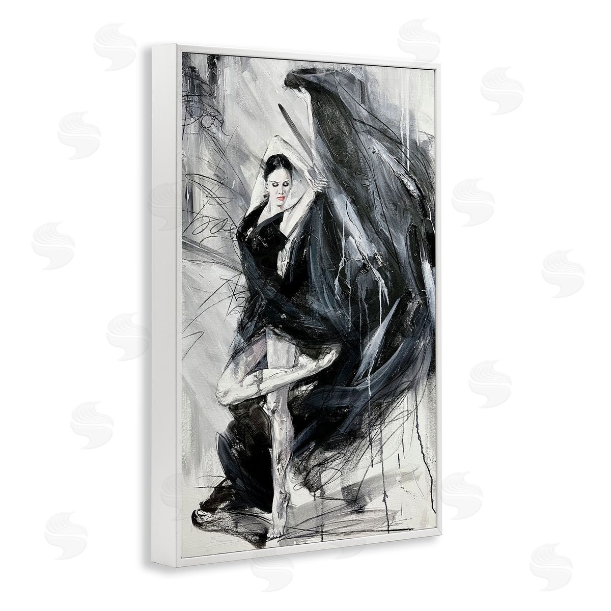 Elegant Dancer Abstract White Frame Print Wall Art, Home Decor by Lucille Lee