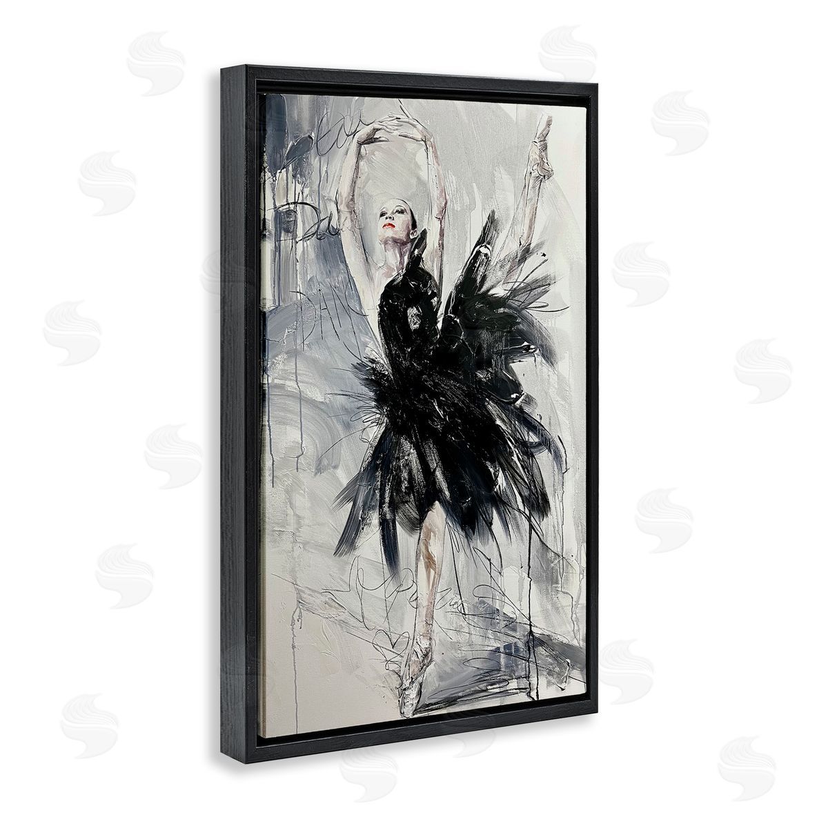 Graceful Dancer Abstract Black Floating Frame Canvas Wall Art, Home Decor by Lucille Lee