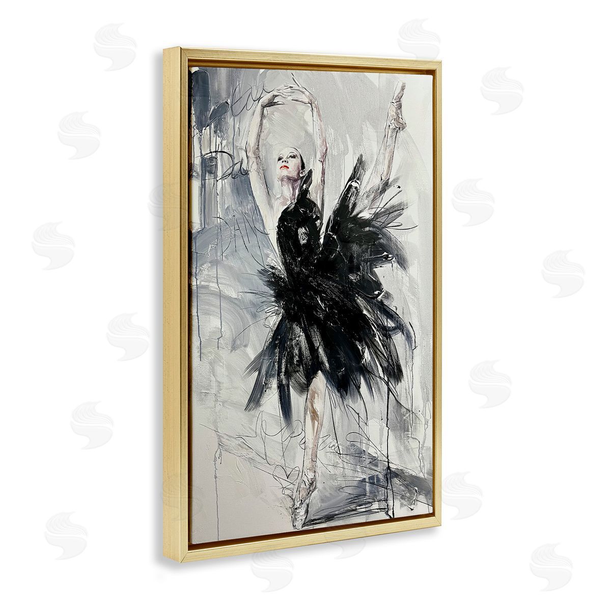 Graceful Dancer Abstract Gold Floating Frame Canvas Wall Art, Home Decor by Lucille Lee