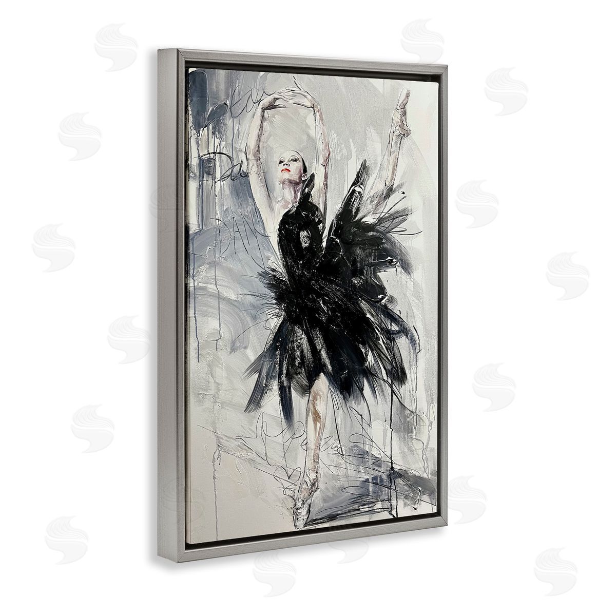 Graceful Dancer Abstract Grey Floating Frame Canvas Wall Art, Home Decor by Lucille Lee