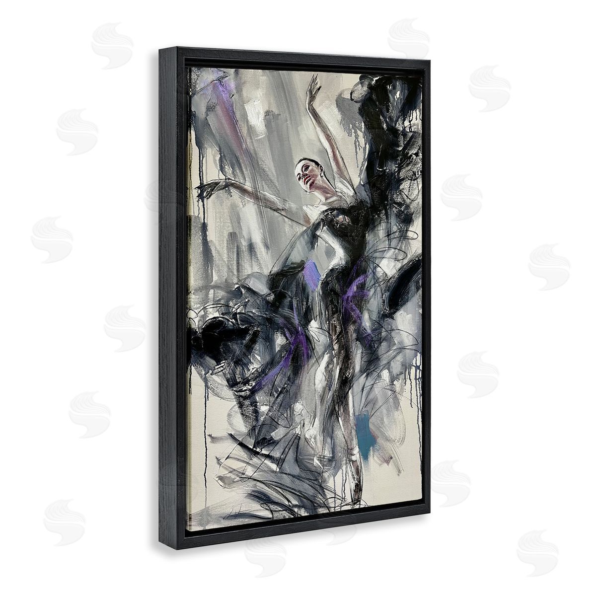 Abstract Elegance Dancer Black Floating Frame Canvas Wall Art, Home Decor by Lucille Lee