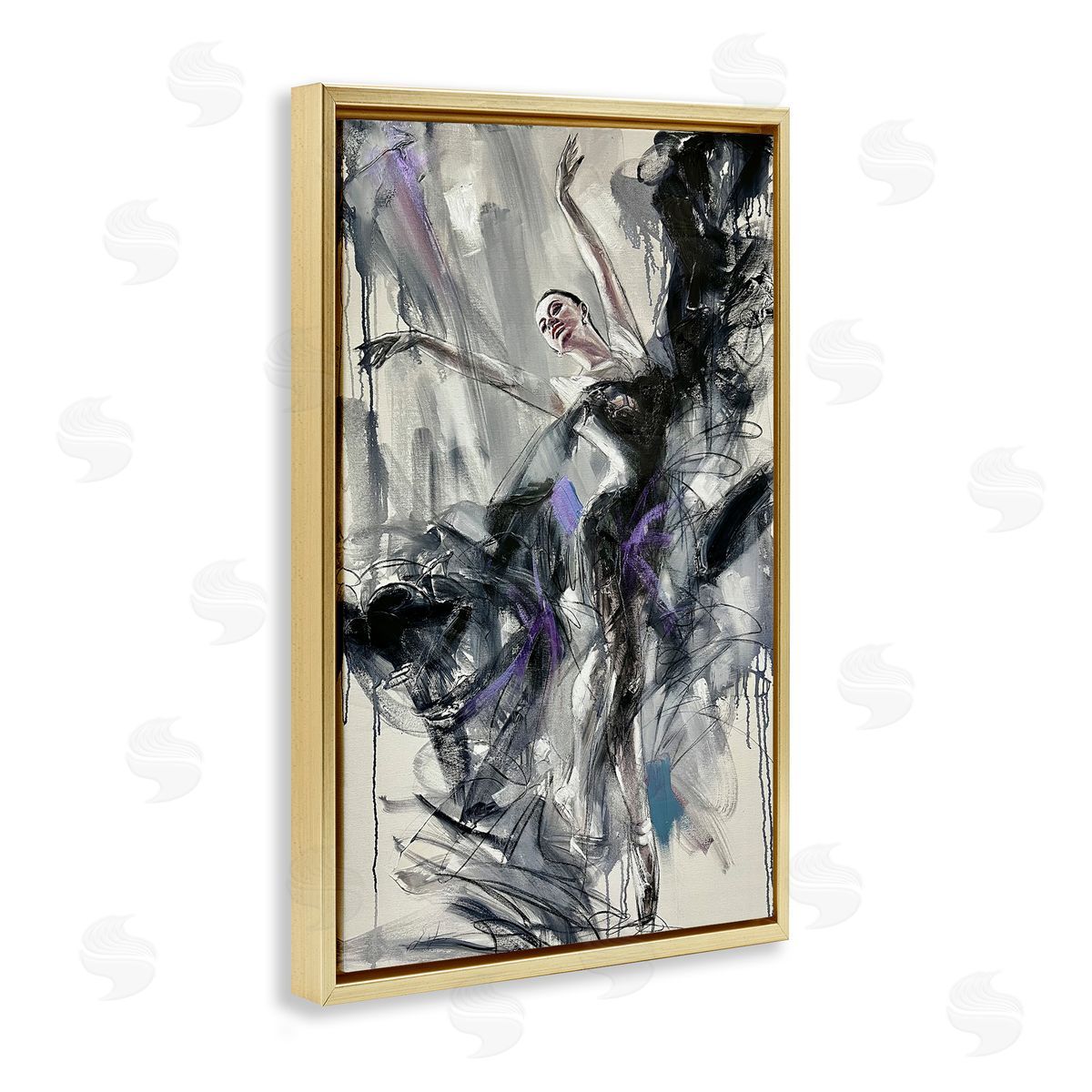 Abstract Elegance Dancer Gold Floating Frame Canvas Wall Art, Home Decor by Lucille Lee