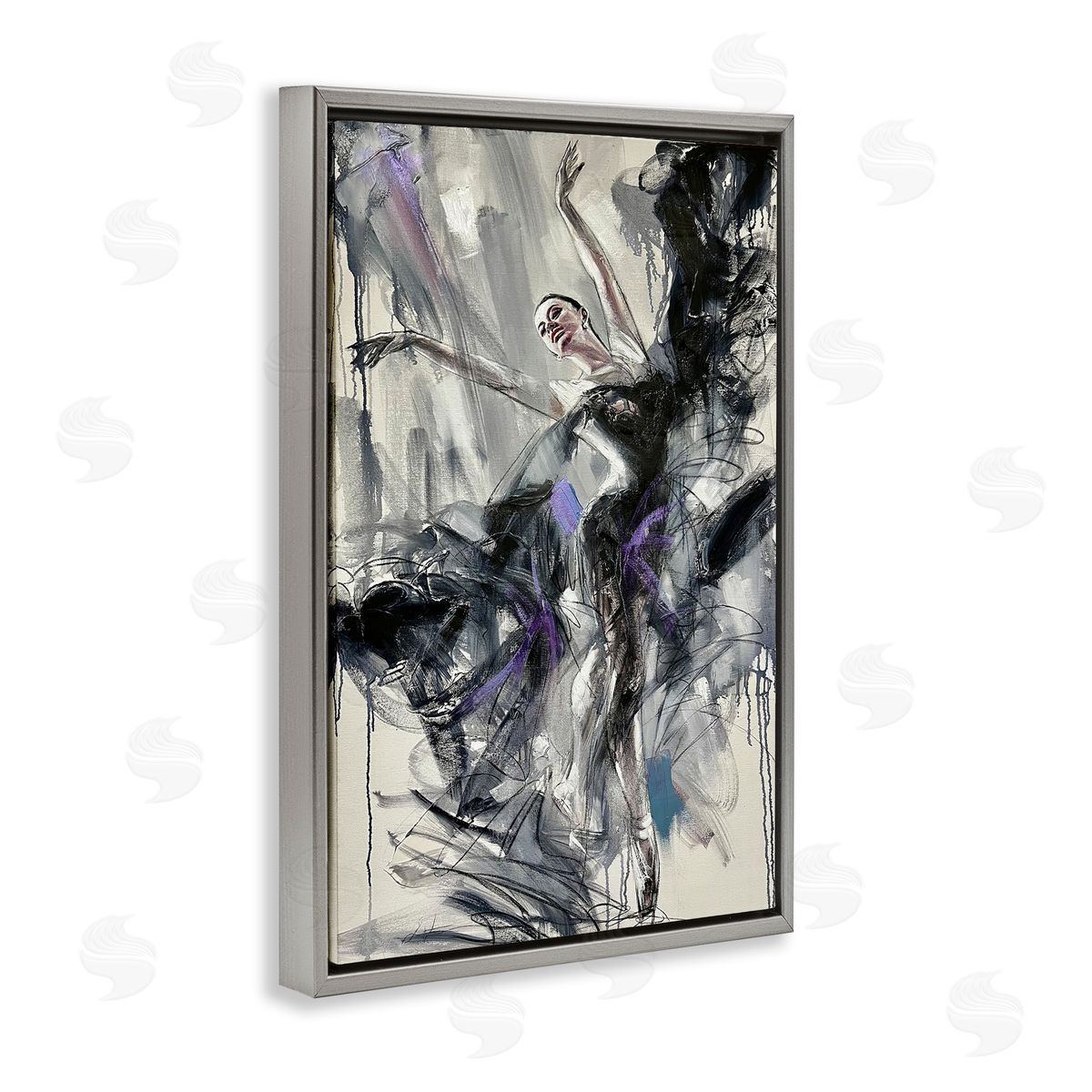 Abstract Elegance Dancer Grey Floating Frame Canvas Wall Art, Home Decor by Lucille Lee