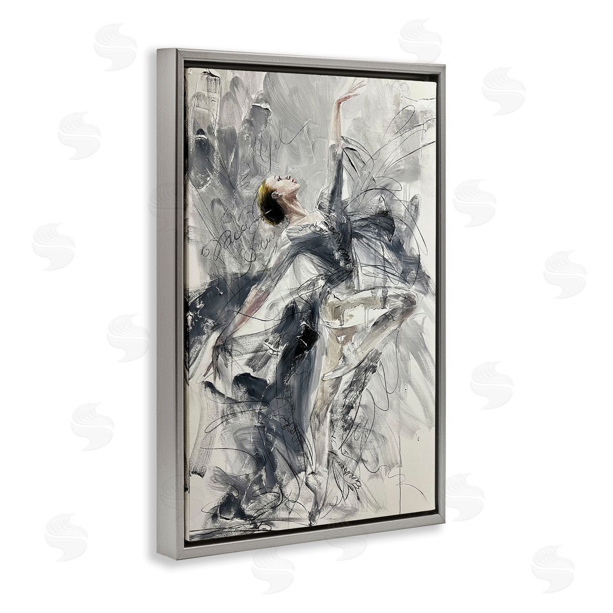 Elegant Pose Dancer Grey Floating Frame Canvas Wall Art, Home Decor by Lucille Lee