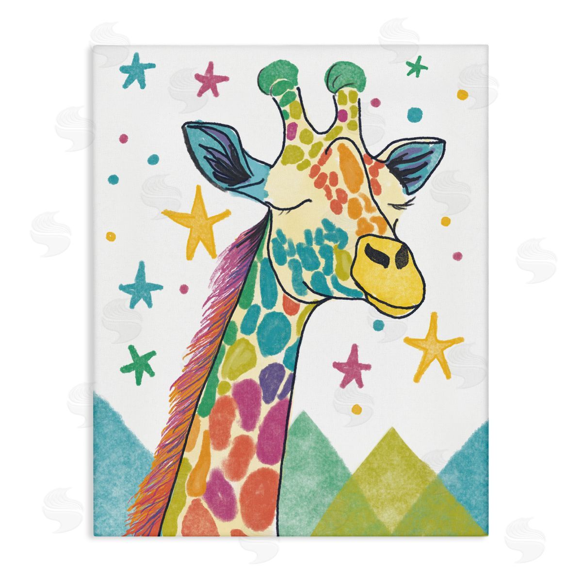 Whimsical Hued Giraffe & Stars Canvas Wall Art, Home Decor by Chen Alyesh