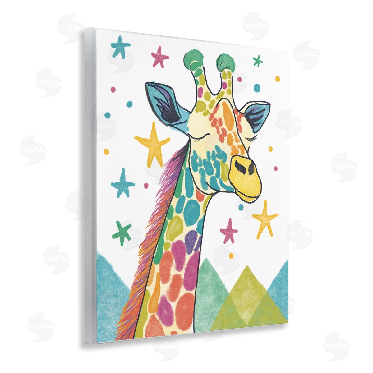 Whimsical Hued Giraffe & Stars Wood Plaque Wall Art, Home Decor by Chen Alyesh