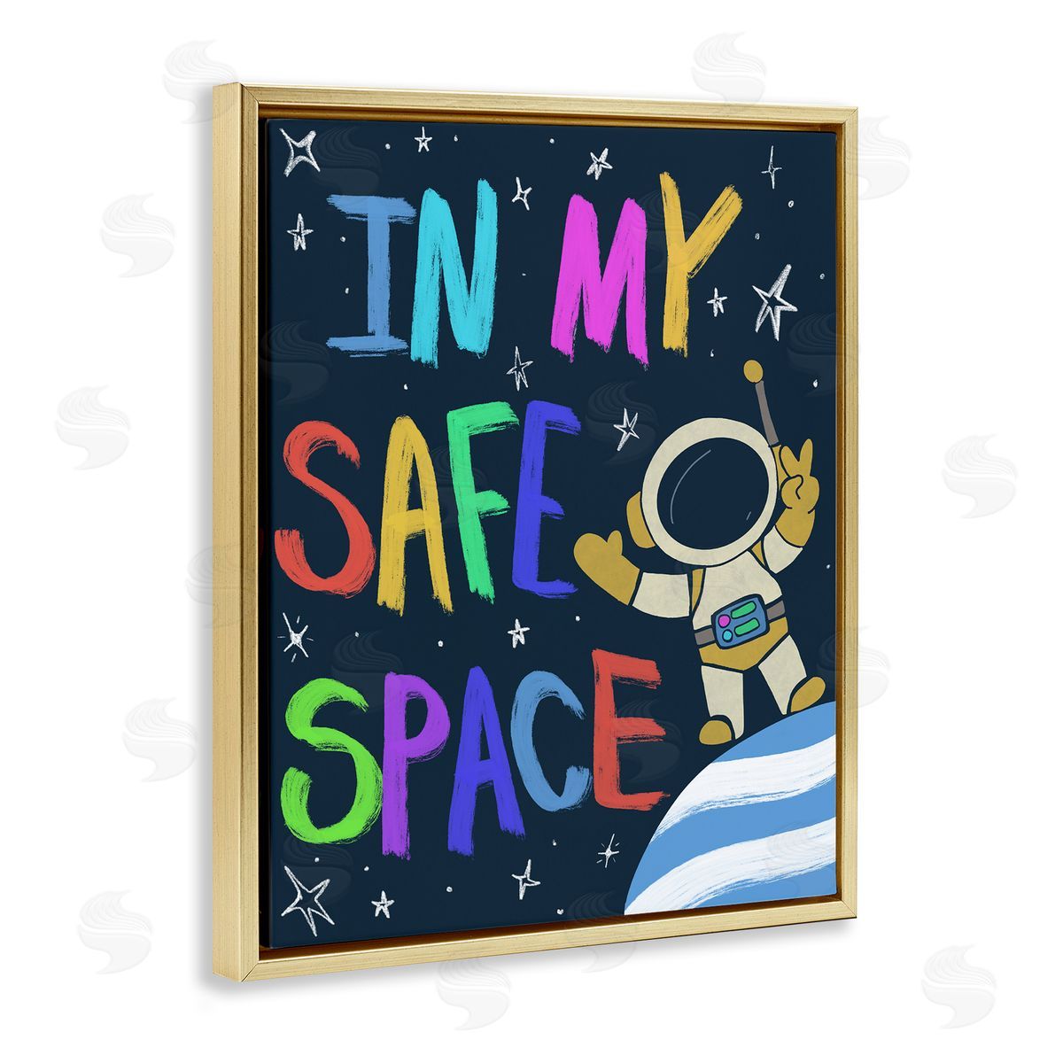 Comforting In My Safe Space Gold Floating Frame Canvas Wall Art, Home Decor by Chen Alyesh
