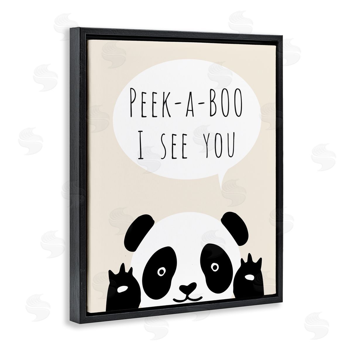Peek-a-Boo Panda Bear Black Floating Frame Canvas Wall Art, Home Decor by Chen Alyesh