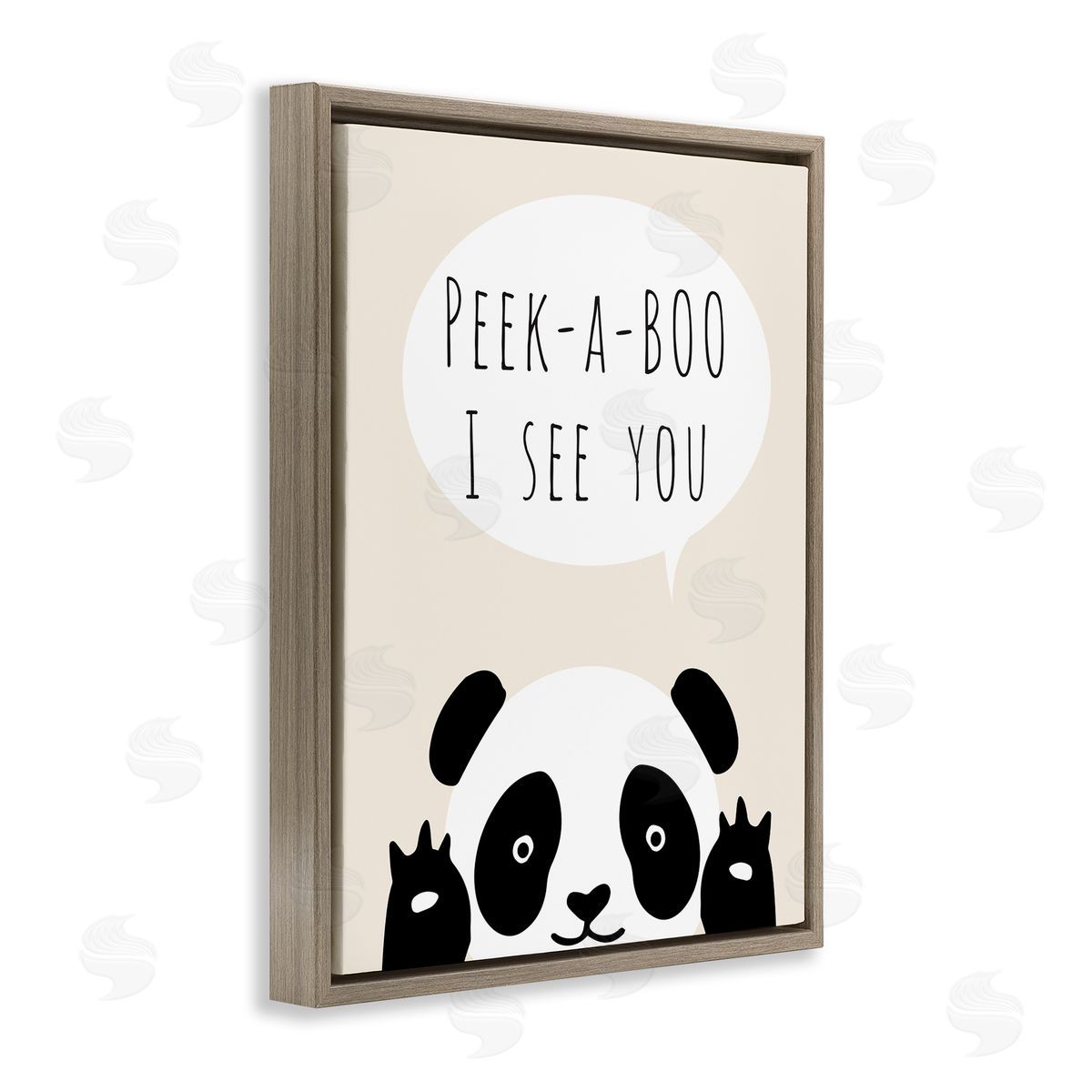 Peek-a-Boo Panda Bear Brown Floating Frame Canvas Wall Art, Home Decor by Chen Alyesh