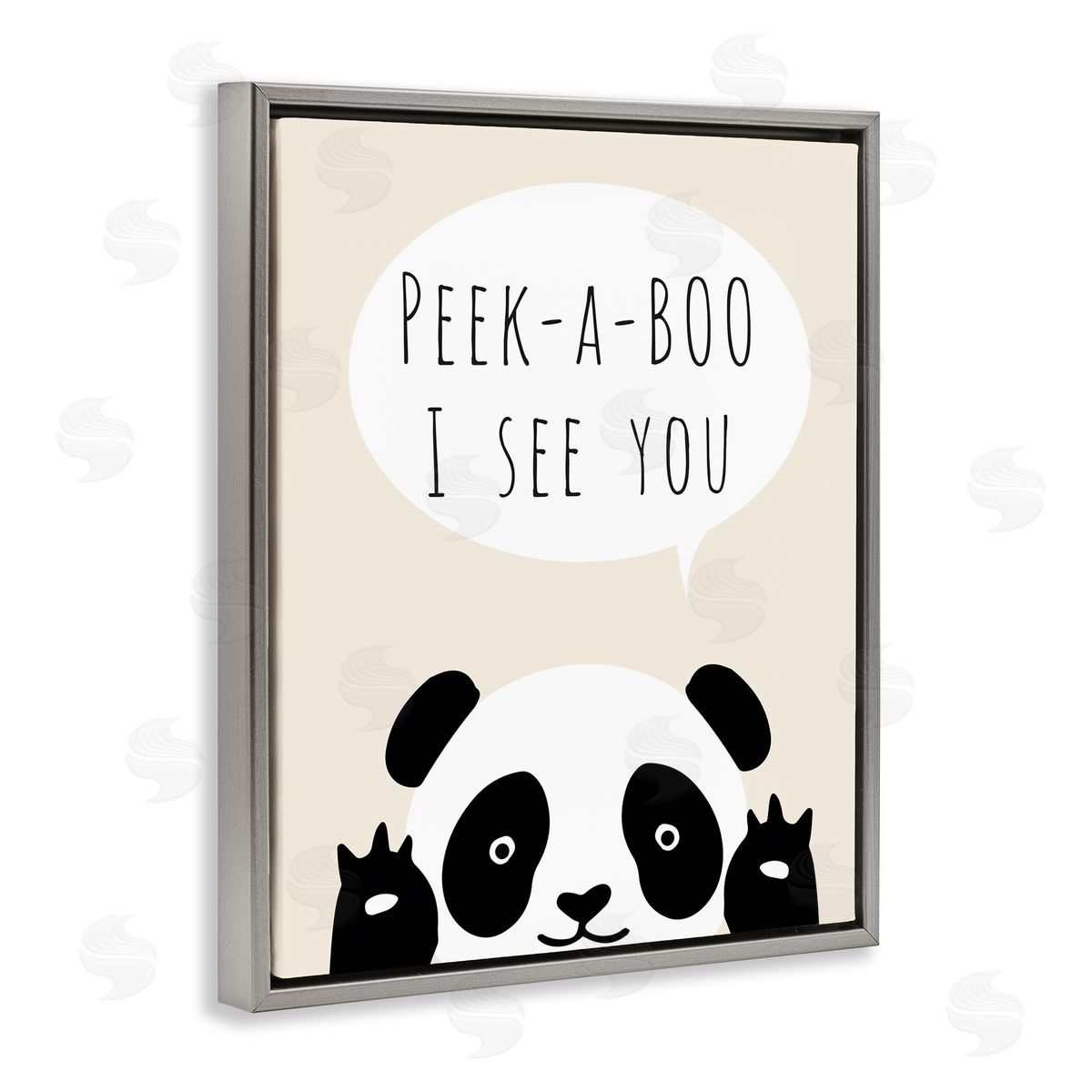 Peek-a-Boo Panda Bear Grey Floating Frame Canvas Wall Art, Home Decor by Chen Alyesh