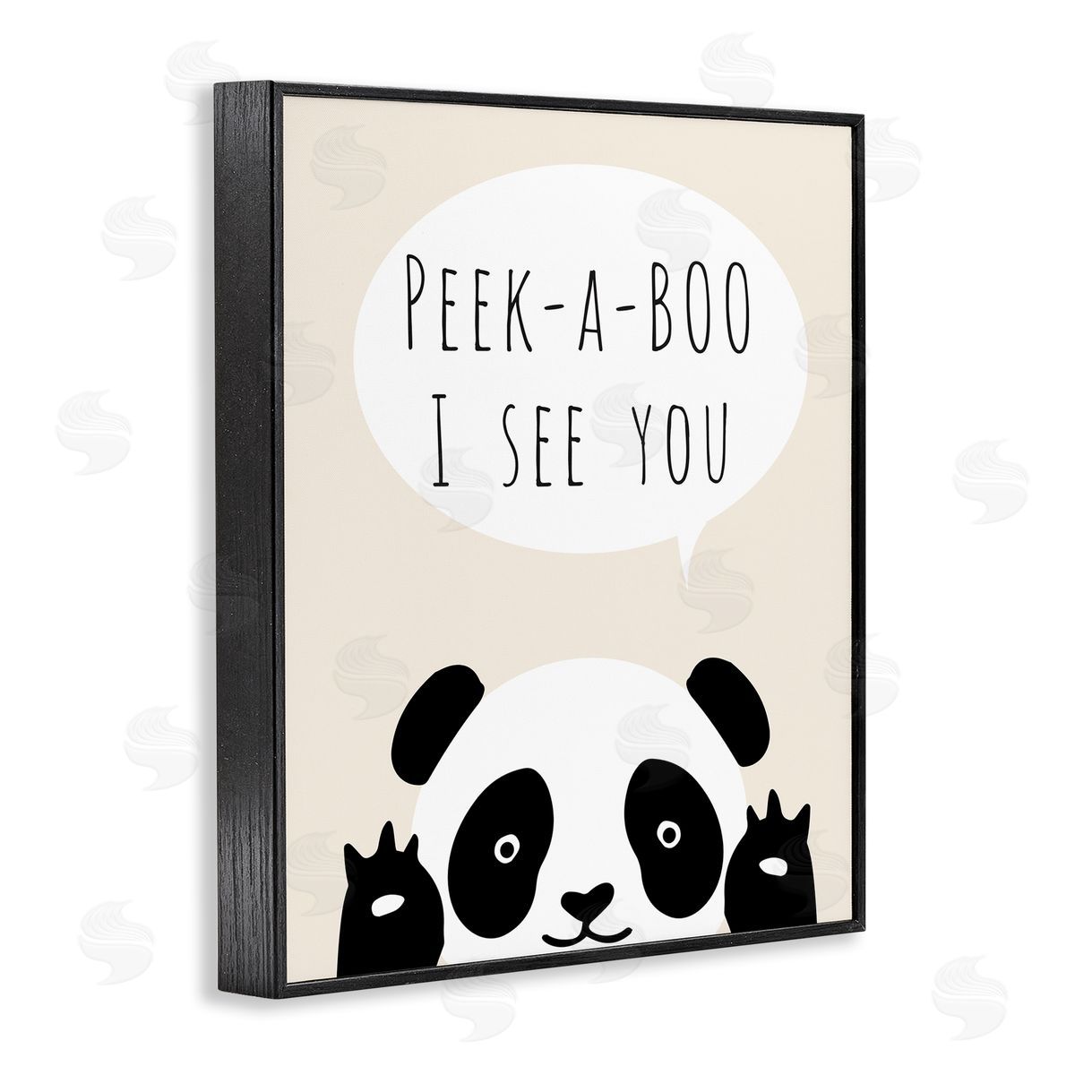 Peek-a-Boo Panda Bear Black Frame Print Wall Art, Home Decor by Chen Alyesh