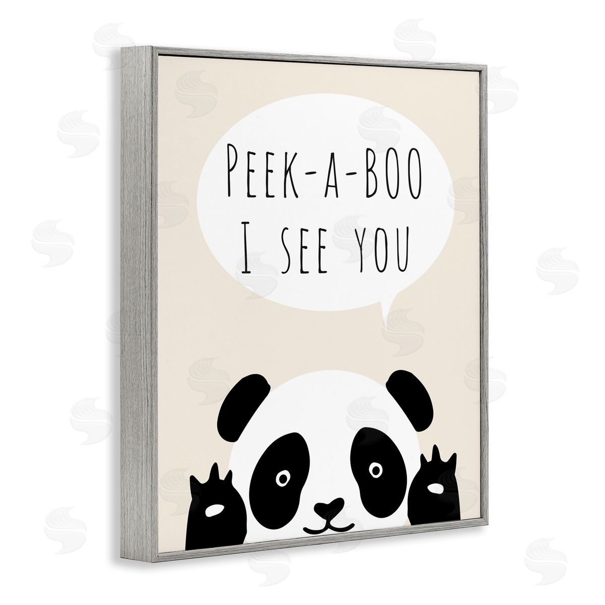 Peek-a-Boo Panda Bear Grey Frame Print Wall Art, Home Decor by Chen Alyesh