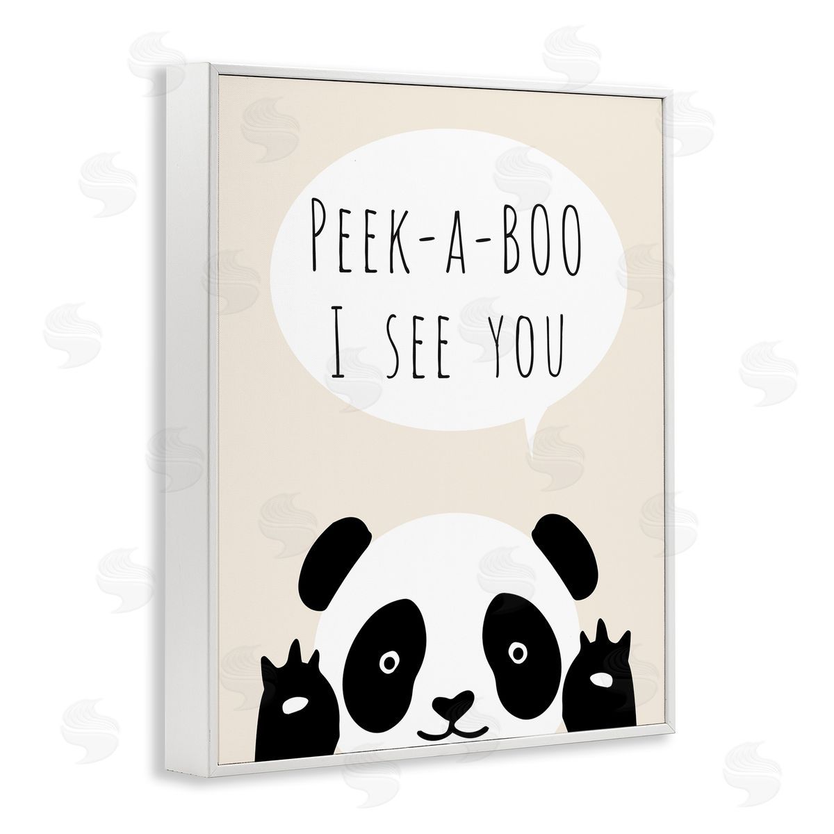 Peek-a-Boo Panda Bear White Frame Print Wall Art, Home Decor by Chen Alyesh
