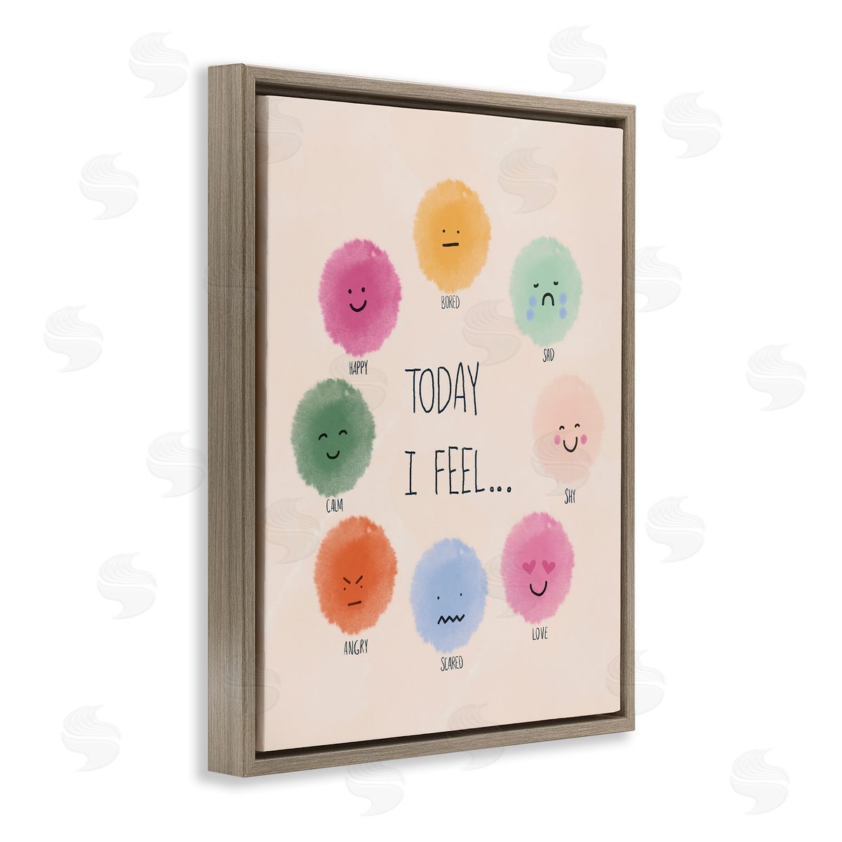 Educational Wheel of Emotions Brown Floating Frame Canvas Wall Art, Home Decor by Chen Alyesh
