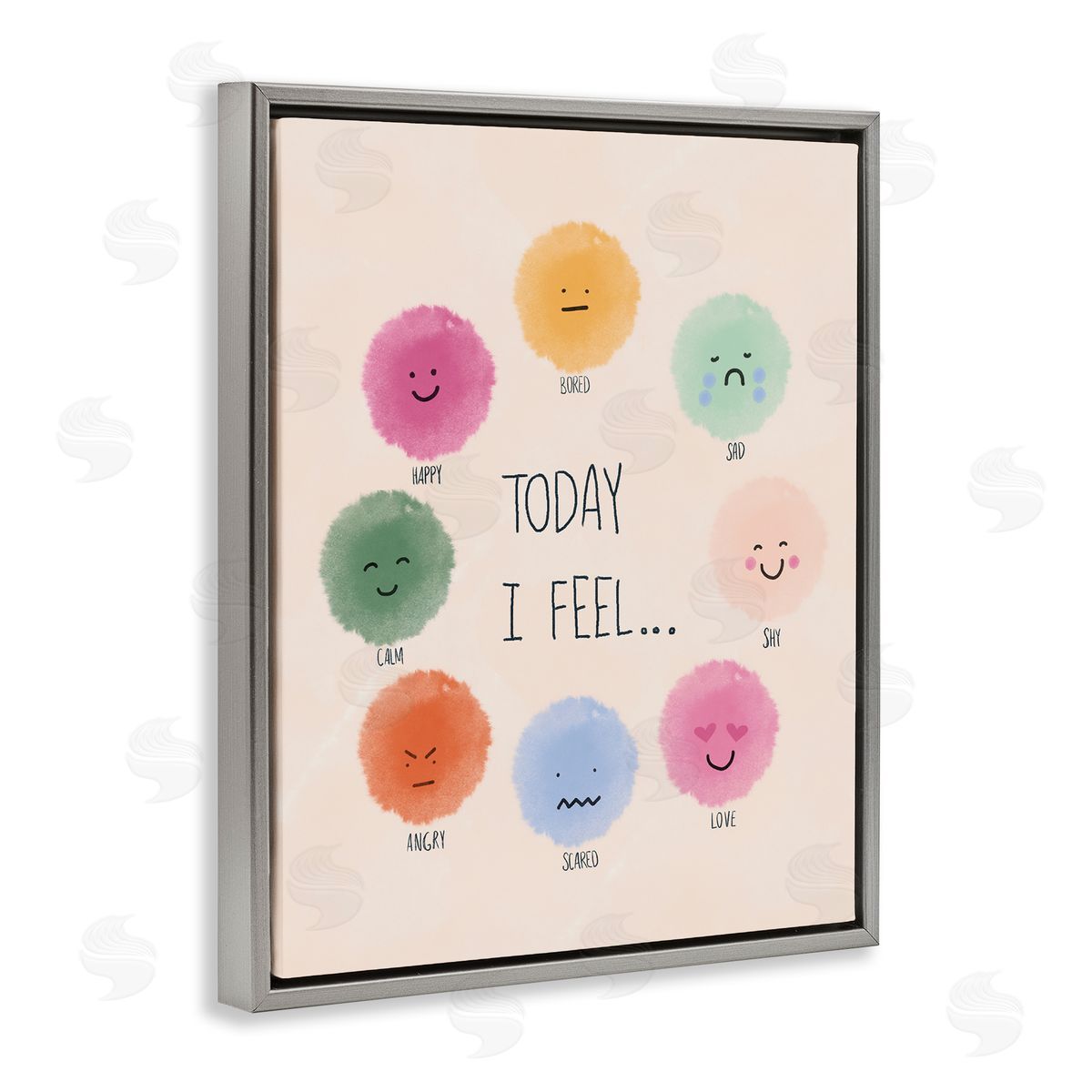 Educational Wheel of Emotions Grey Floating Frame Canvas Wall Art, Home Decor by Chen Alyesh