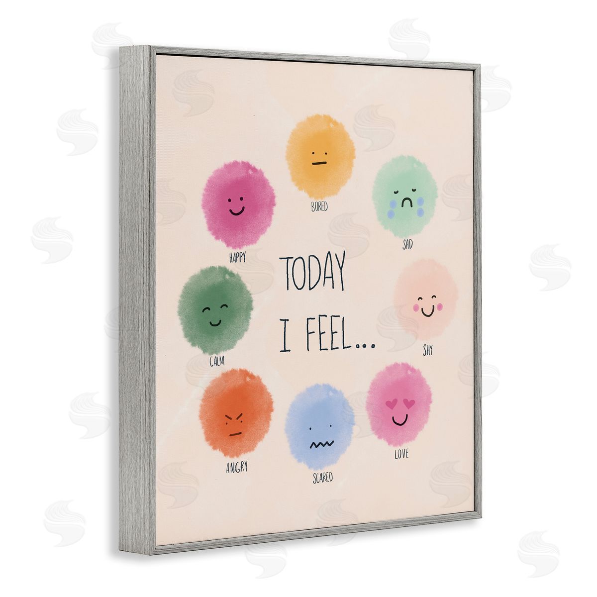 Educational Wheel of Emotions Grey Frame Print Wall Art, Home Decor by Chen Alyesh