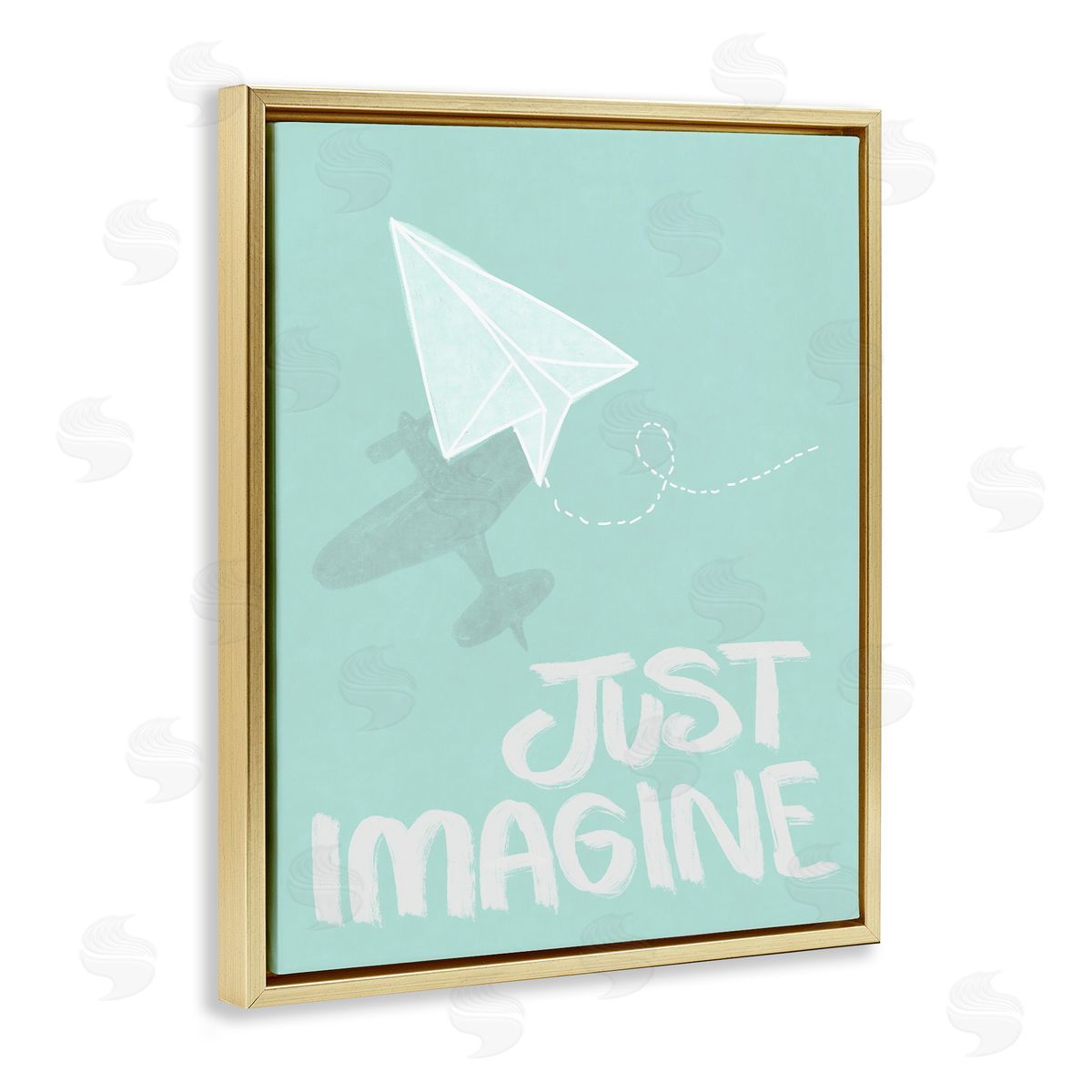 Inspirational Just Imagine Phrase Gold Floating Frame Canvas Wall Art, Home Decor by Chen Alyesh