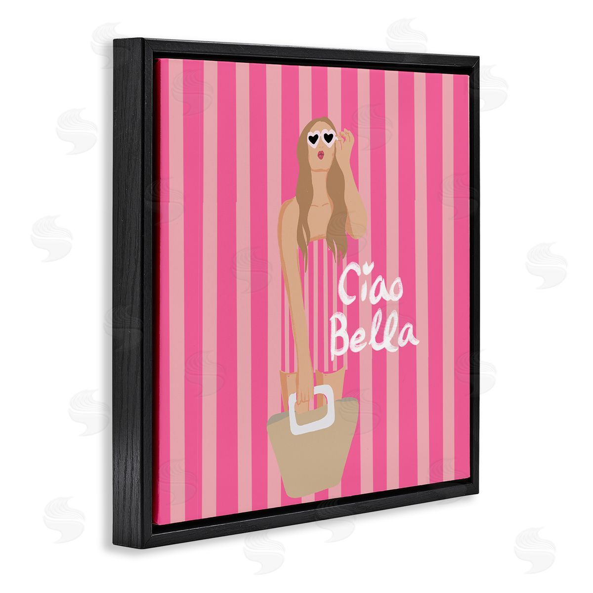 Pink Striped Glam Girl Black Floating Frame Canvas Wall Art, Home Decor by Chen Alyesh