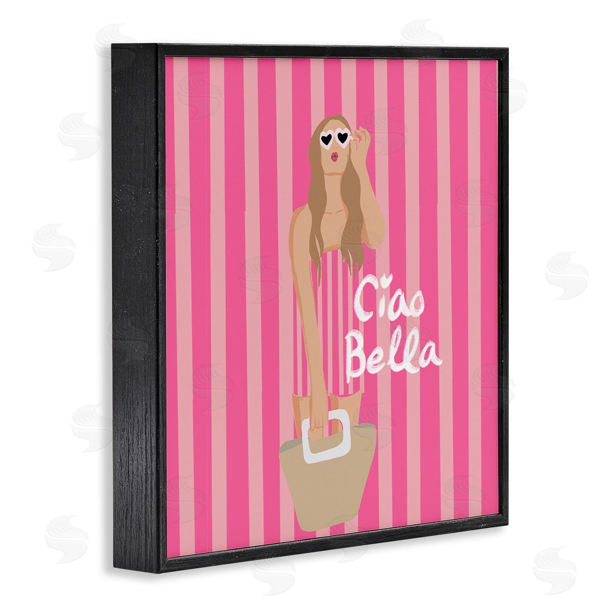 Pink Striped Glam Girl Black Frame Print Wall Art, Home Decor by Chen Alyesh