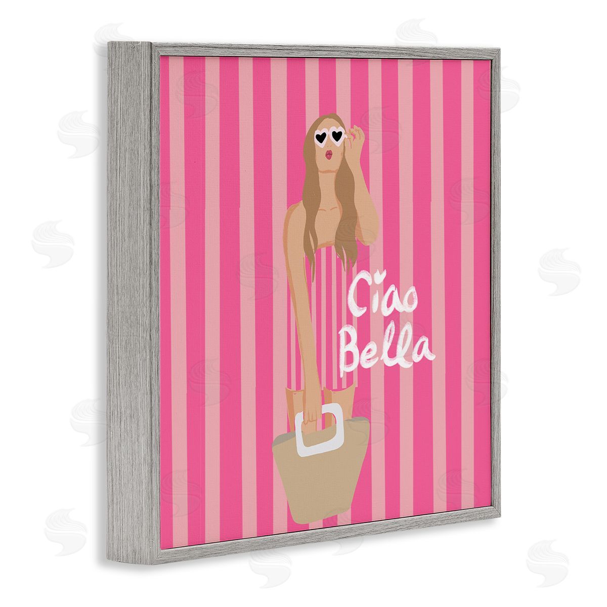 Pink Striped Glam Girl Grey Frame Print Wall Art, Home Decor by Chen Alyesh