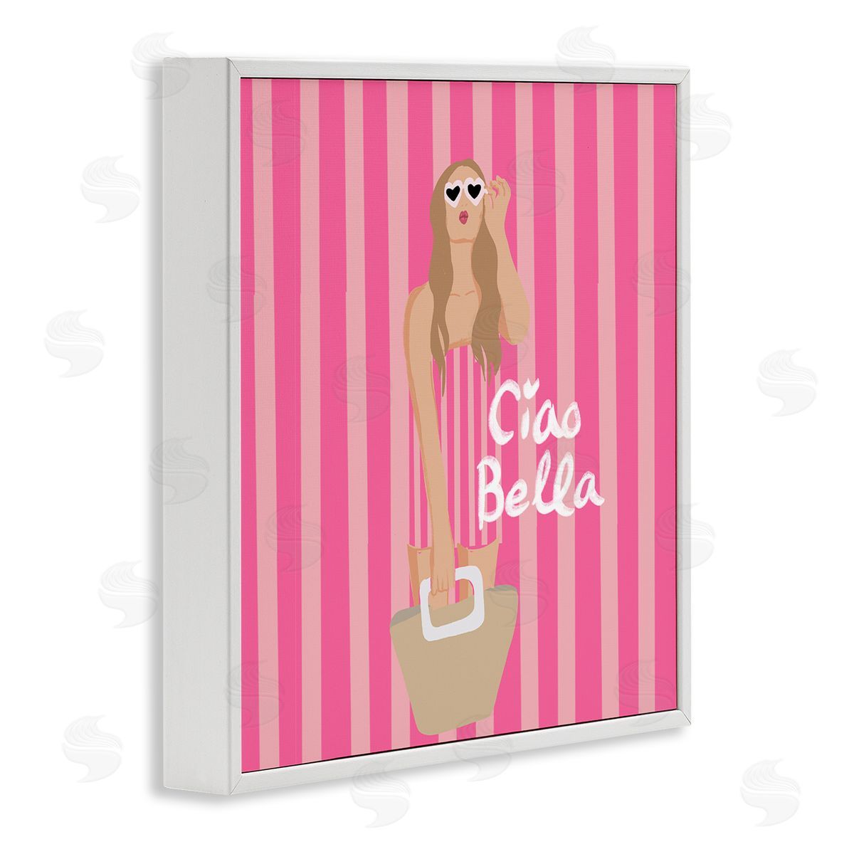 Pink Striped Glam Girl White Frame Print Wall Art, Home Decor by Chen Alyesh