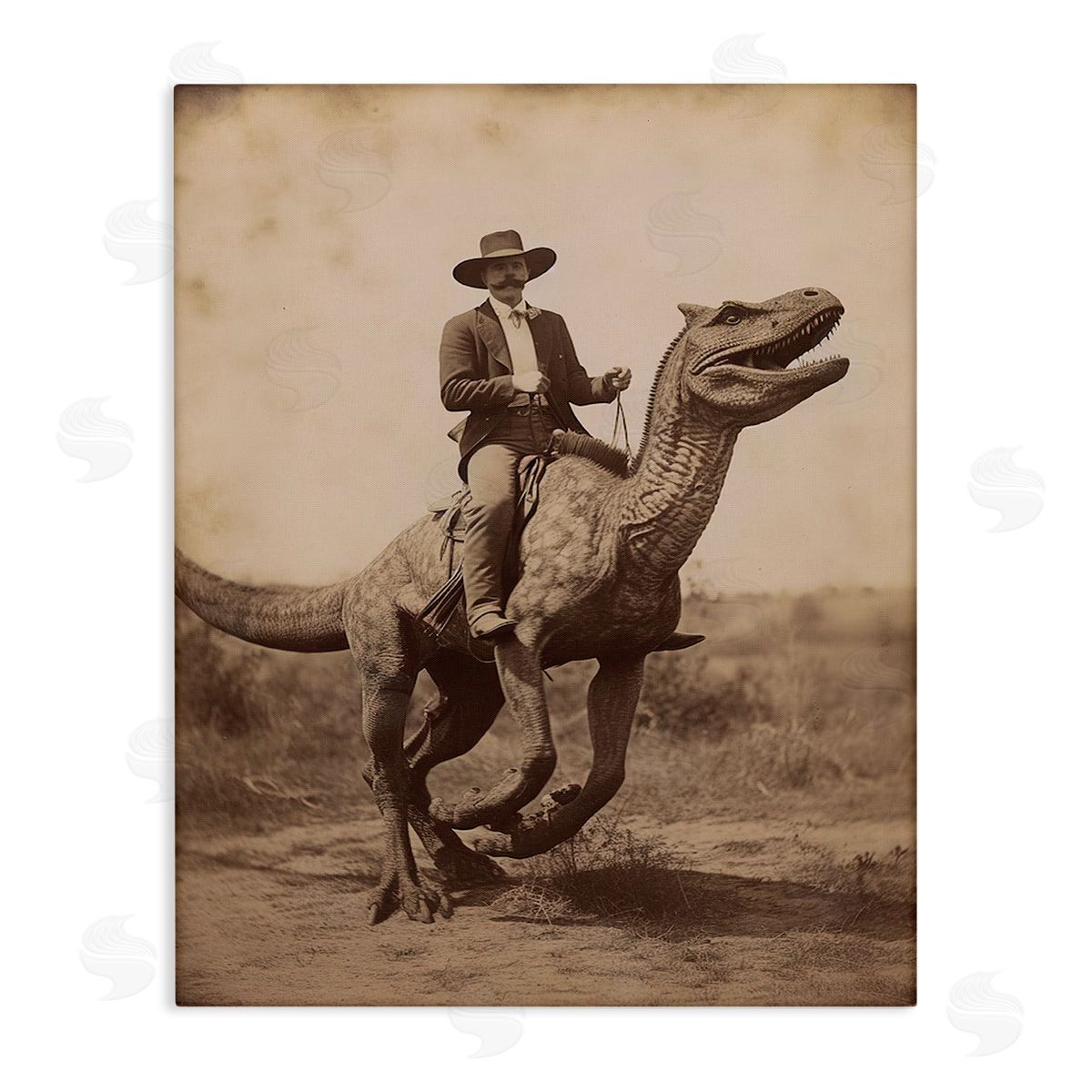 Lettered and Lined | Wild West Man Riding Dinosaur