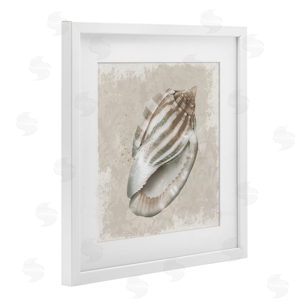 Conrad Knutsen Conch Shell over Vintage Pattern Canvas Wall Art Print
