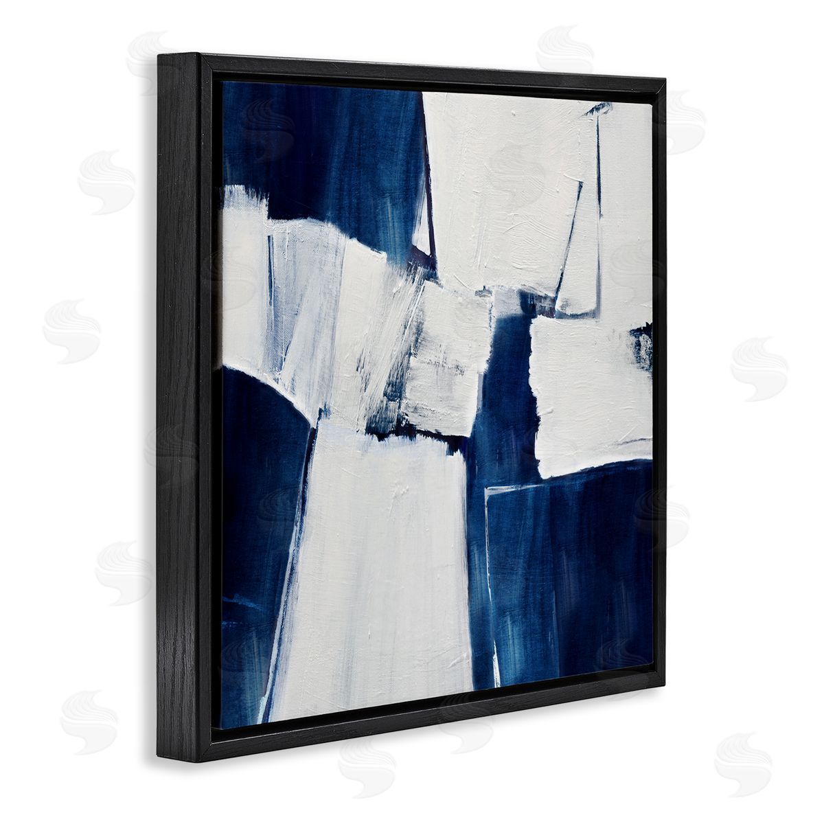 Judith Shapiro Blue Toned Brushed Abstract Black Floating Frame Canvas Wall Art Print