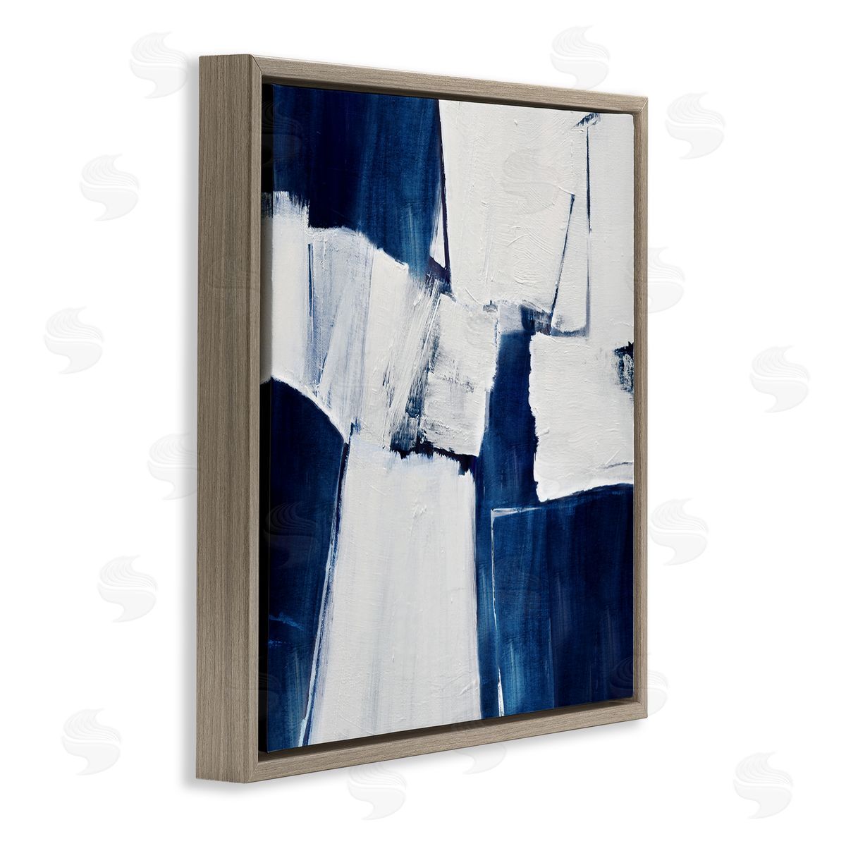 Judith Shapiro Blue Toned Brushed Abstract Brown Floating Frame Canvas Art Print