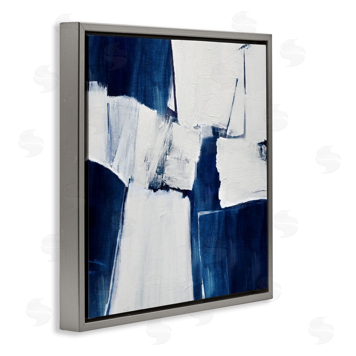 Judith Shapiro Blue Toned Brushed Abstract Gray Floating Frame Canvas Art Print