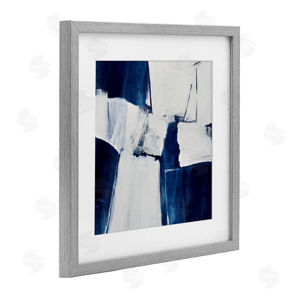 Judith Shapiro Blue Toned Brushed Abstract Gray Framed Print Under Glass Art