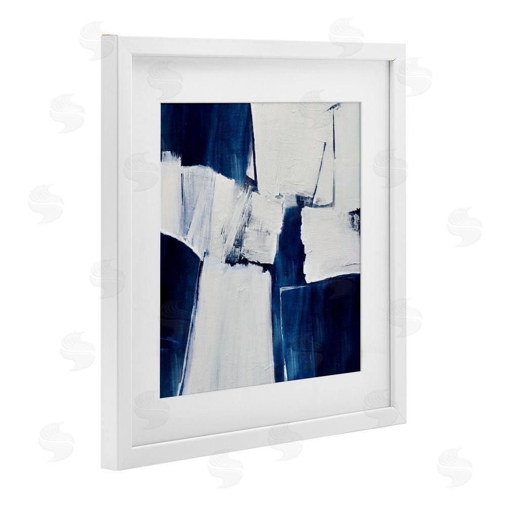 Judith Shapiro Blue Toned Brushed Abstract White Framed Print Under Glass Art