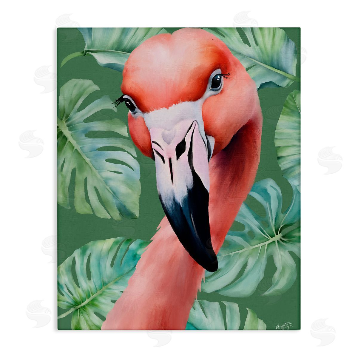 Elizabeth Medley | Flamingo Portrait with Monstera Leaves