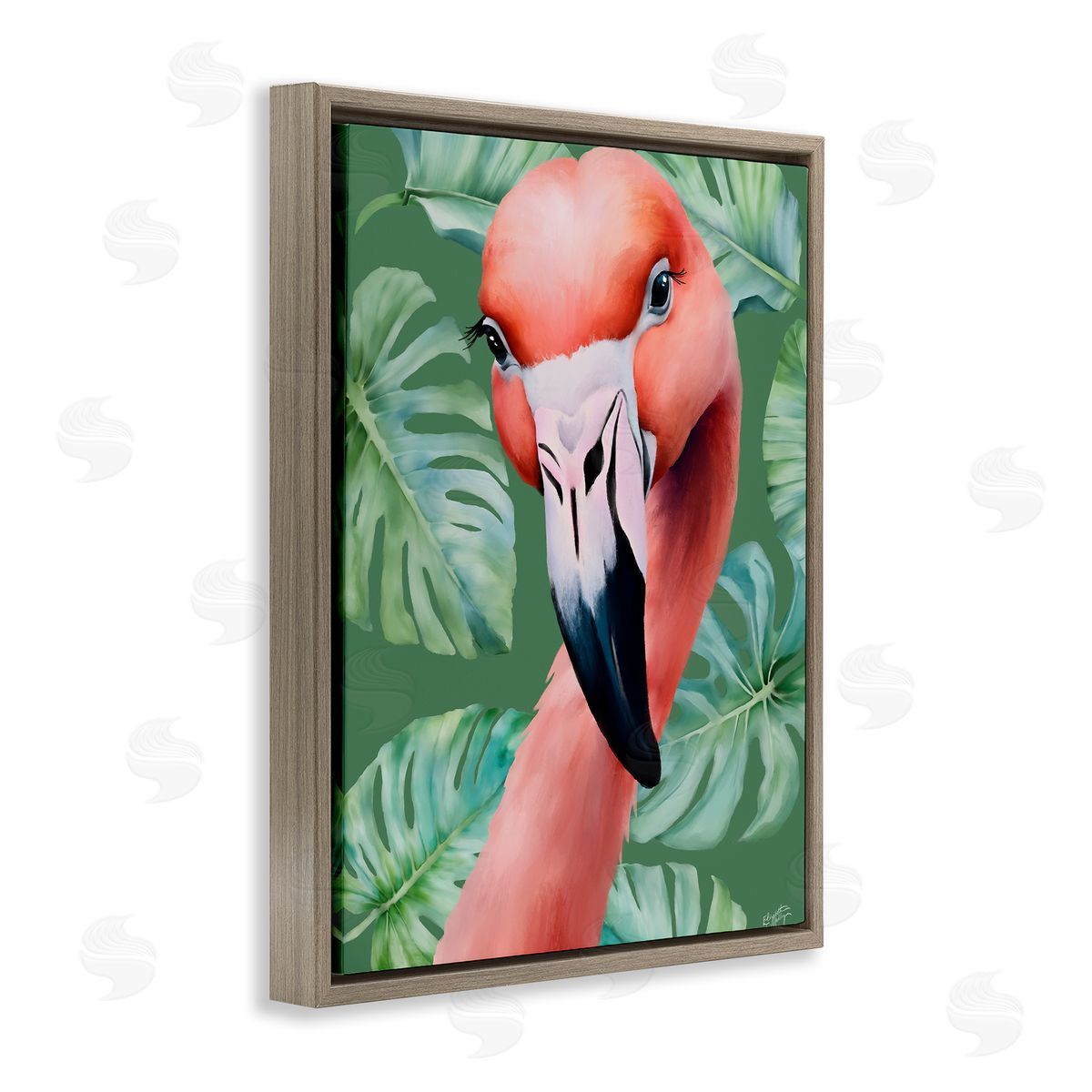 Elizabeth Medley | Flamingo Portrait with Monstera Leaves