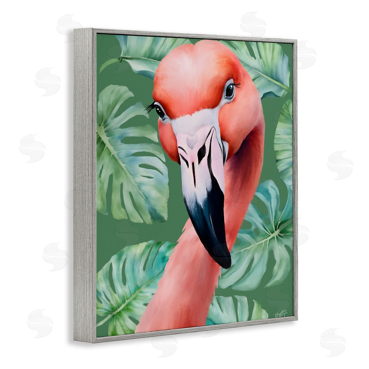 Elizabeth Medley | Flamingo Portrait with Monstera Leaves