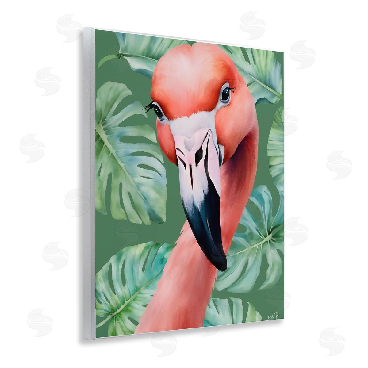 Elizabeth Medley | Flamingo Portrait with Monstera Leaves