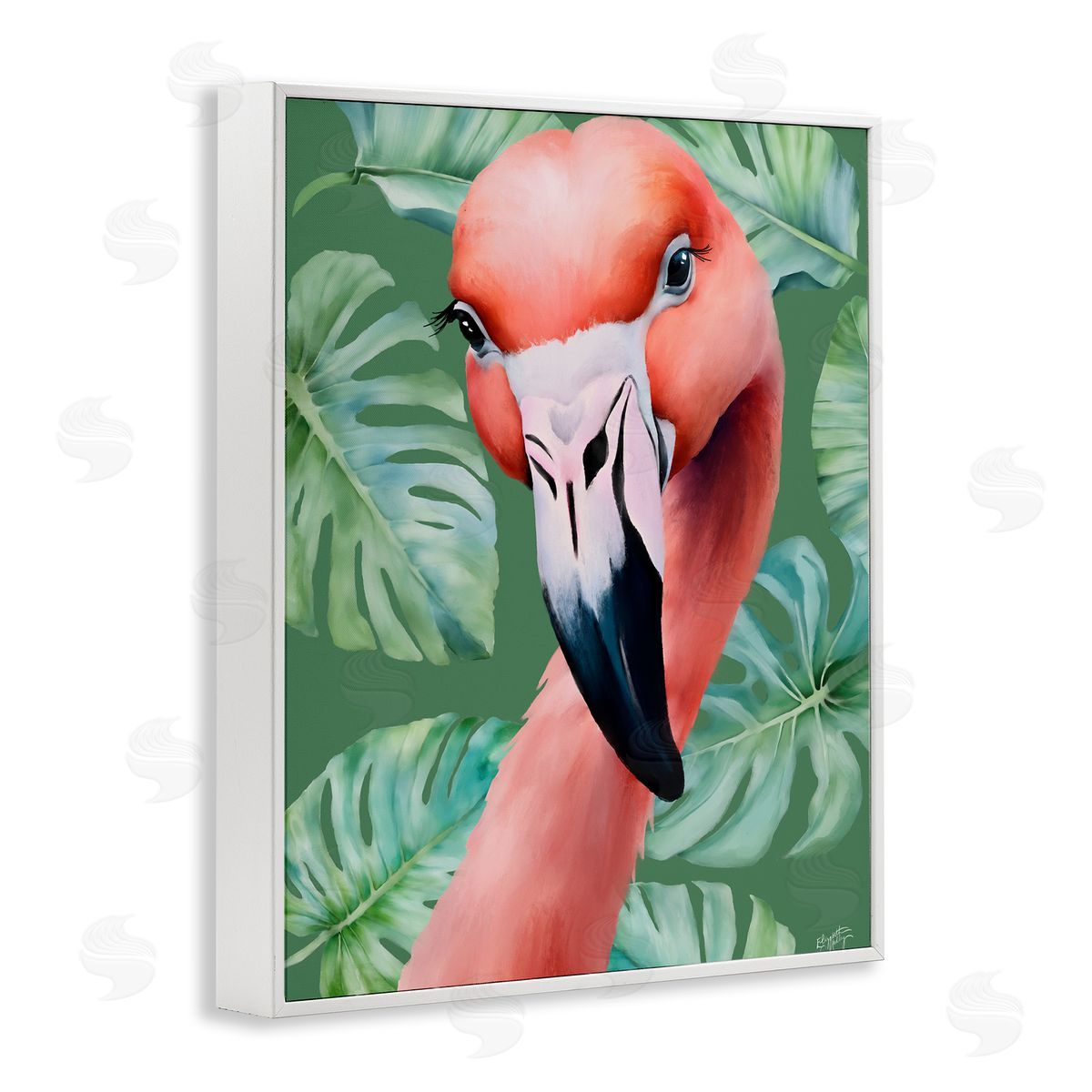 Elizabeth Medley | Flamingo Portrait with Monstera Leaves