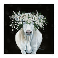 Hollihocks Art | White Cow with Flower Garland