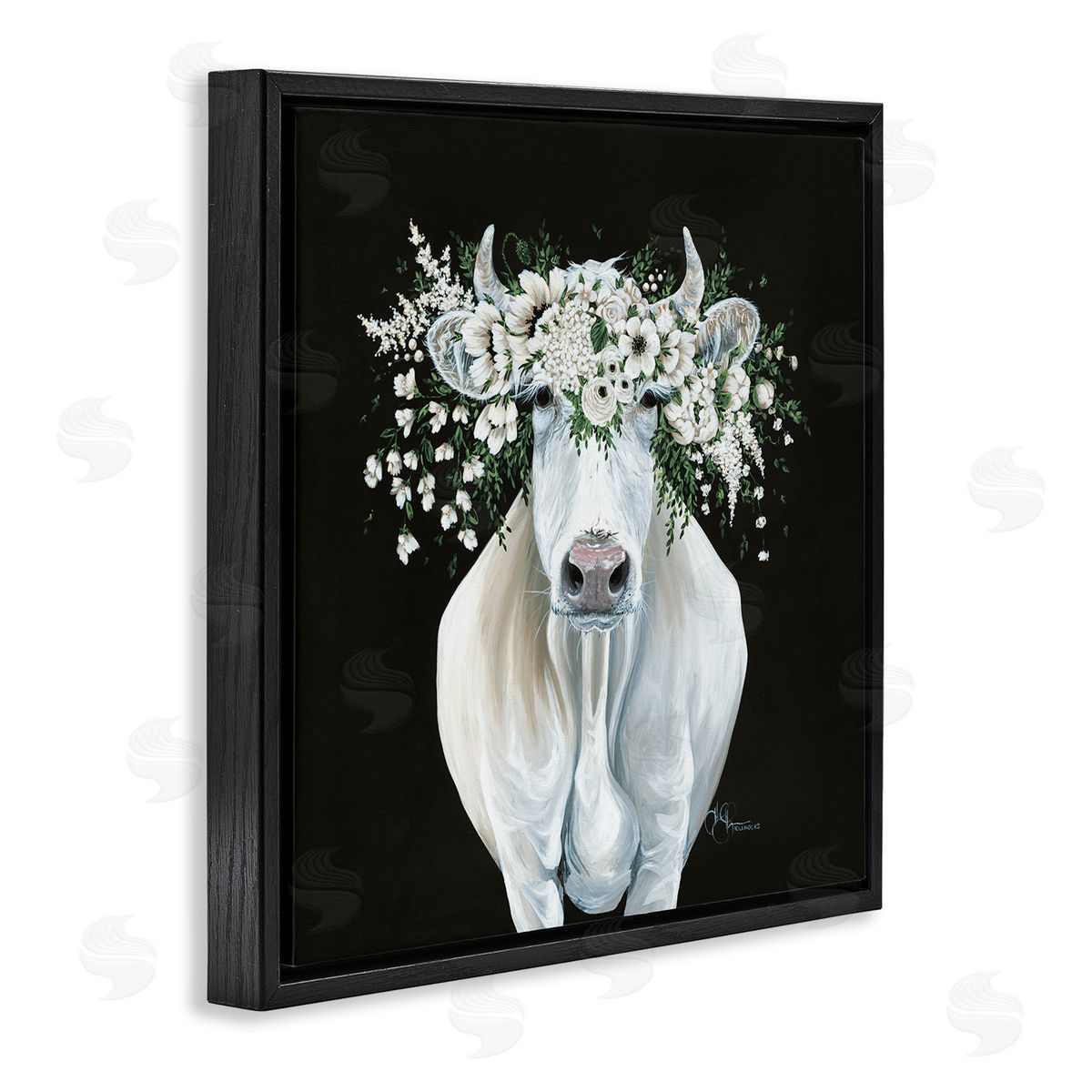 Hollihocks Art | White Cow with Flower Garland