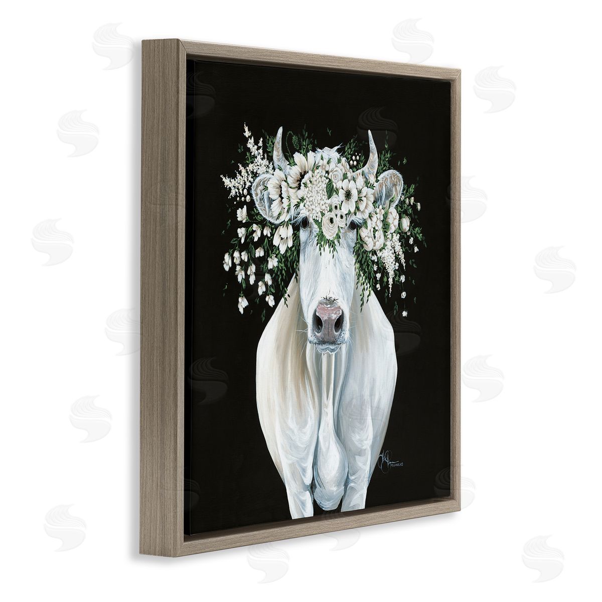 Hollihocks Art | White Cow with Flower Garland