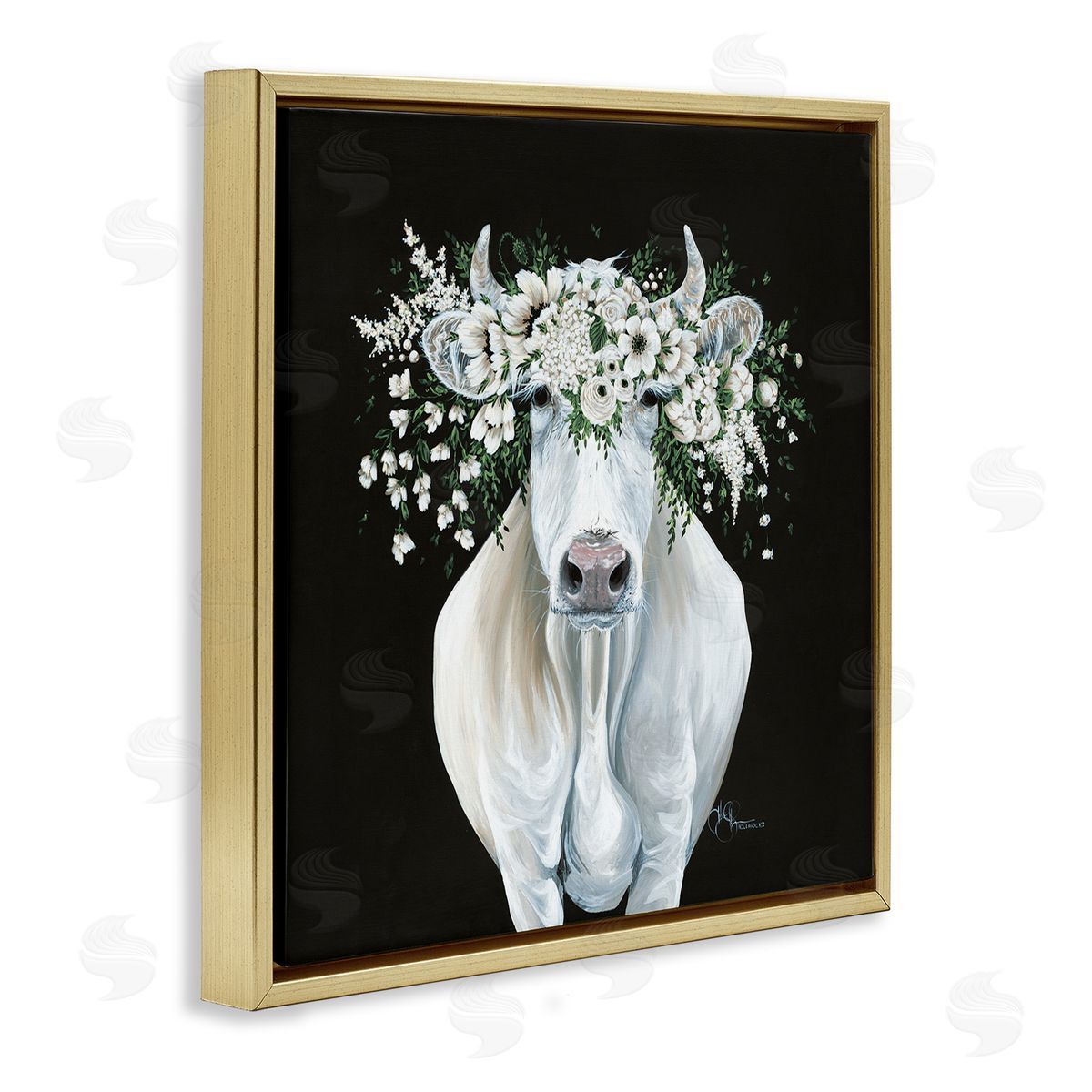 Hollihocks Art | White Cow with Flower Garland